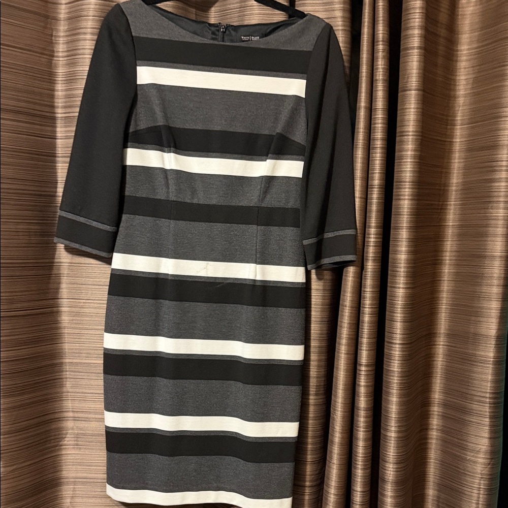 White House Black Market Black and Gray Striped Dress